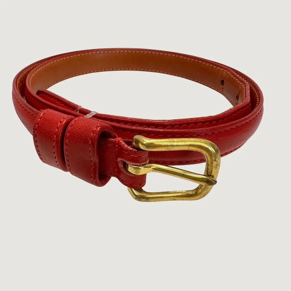 Coach Vintage Red Leather Belt Made in NYC Solid Brass Buckle Size 30 Skinny